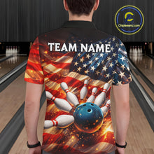 Load image into Gallery viewer, American Flag Bowling Ball and pins Bowling Shirts for Men Custom Patriotic Bowling Team jerseys NQS11698