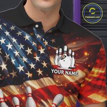 Load image into Gallery viewer, American Flag Bowling Ball and pins Bowling Shirts for Men Custom Patriotic Bowling Team jerseys NQS11698
