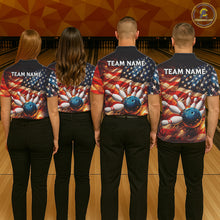 Load image into Gallery viewer, American Flag Bowling Ball and pins Bowling Shirts for Men Custom Patriotic Bowling Team jerseys NQS11698
