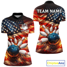 Load image into Gallery viewer, American Flag Bowling Ball and pins Bowling Shirts for Women Custom Patriotic Bowling Team jerseys NQS11698