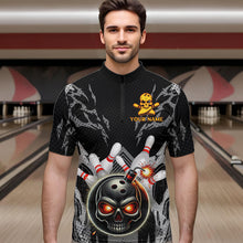 Load image into Gallery viewer, Funny Black and Gray Camo Bowling Shirt For Men Custom Skull Bowling Bomb Team bowling attire for men NQS9792