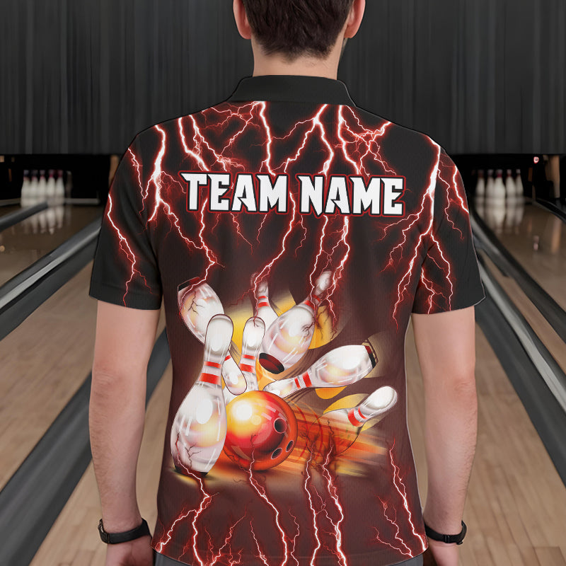 Personalized Red Lightning Thunder Bowling Shirt For Men Custom Bowling Team bowling attire for men NQS9793