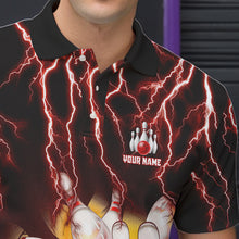 Load image into Gallery viewer, Personalized Red Lightning Thunder Bowling Shirt For Men Custom Bowling Team bowling attire for men NQS9793