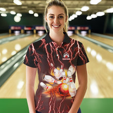 Load image into Gallery viewer, Personalized Red Lightning Thunder Bowling Shirt For Women Custom Bowling Team ladies bowling attire NQS9793