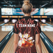 Load image into Gallery viewer, Personalized Red Lightning Thunder Bowling Shirt For Women Custom Bowling Team ladies bowling attire NQS9793