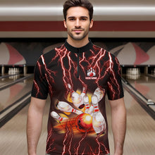 Load image into Gallery viewer, Personalized Red Lightning Thunder Bowling Shirt For Men Custom Bowling Team bowling attire for men NQS9793