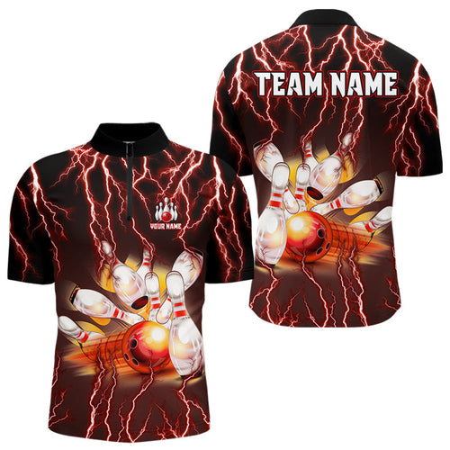 Personalized Red Lightning Thunder Bowling Shirt For Men Custom Bowling Team bowling attire for men NQS9793