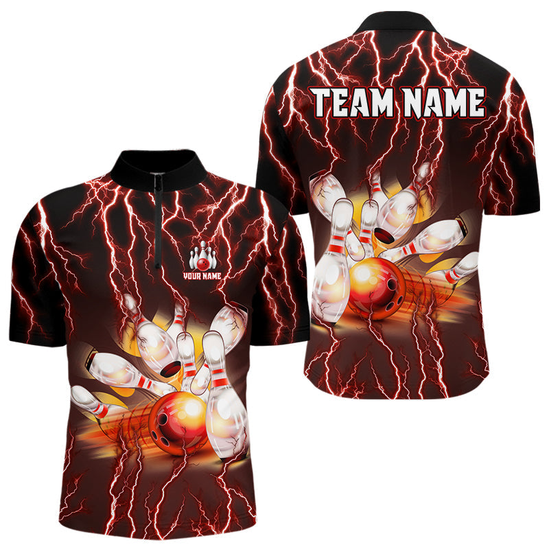 Personalized Red Lightning Thunder Bowling Shirt For Men Custom Bowling Team bowling attire for men NQS9793