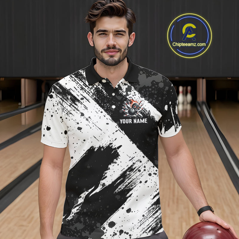 Black and White camo Flame Skull Bowling Shirts For Men Custom Bowling Team Jersey bowlers outfit NQS9795