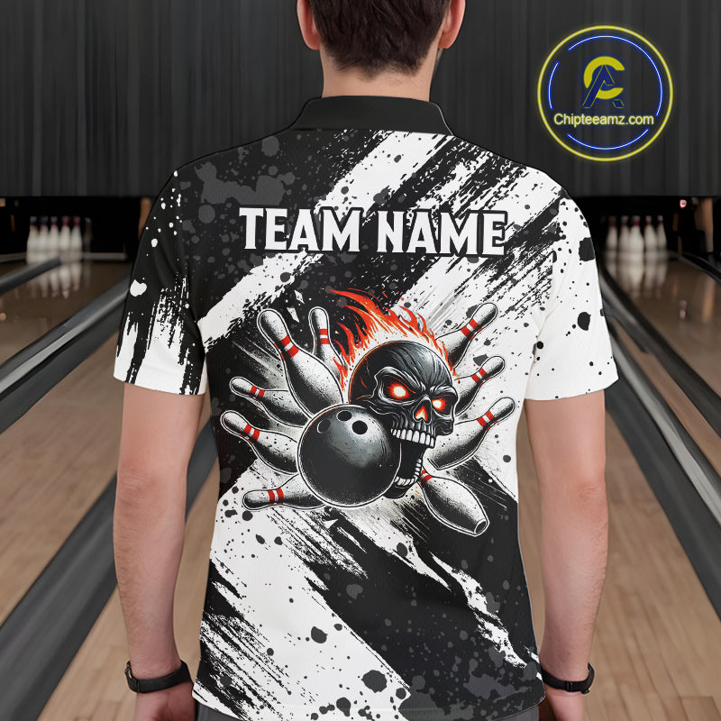 Black and White camo Flame Skull Bowling Shirts For Men Custom Bowling Team Jersey bowlers outfit NQS9795