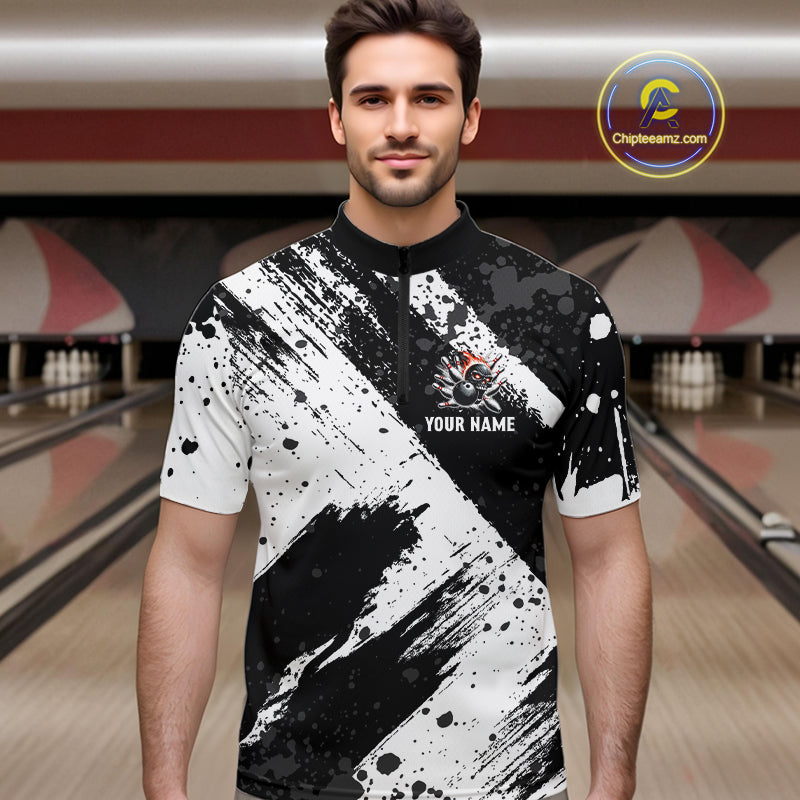 Black and White camo Flame Skull Bowling Shirts For Men Custom Bowling Team Jersey bowlers outfit NQS9795