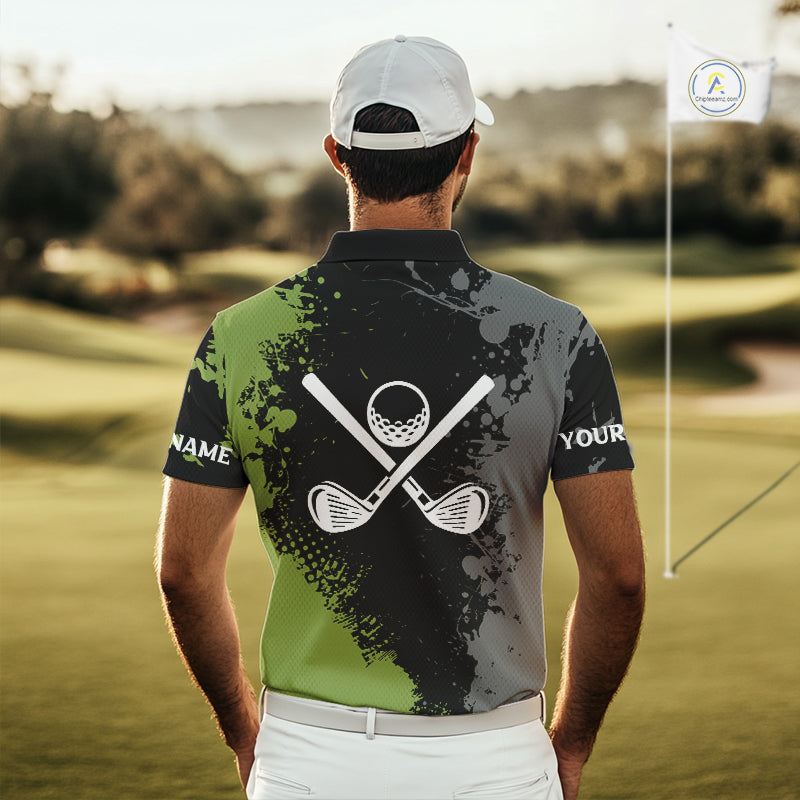 Black and Green Camo Golf Polo shirt for Men Custom golf team uniform golf outfit NQS9797