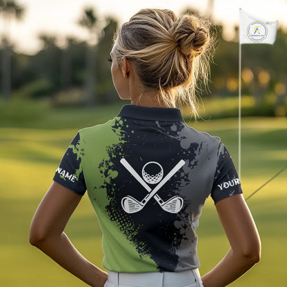 Black and Green Camo Golf Polo shirt for Women Custom golf team uniform golf outfit NQS9797