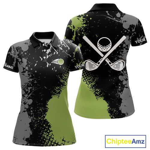 Black and Green Camo Golf Polo shirt for Women Custom golf team uniform golf outfit NQS9797