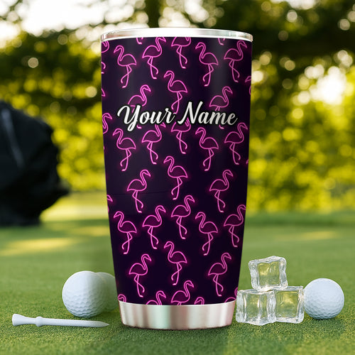 1PC neon pink flamingos pattern Custom Name Tumbler Cup, flamingos Golfing Gifts NQS9917