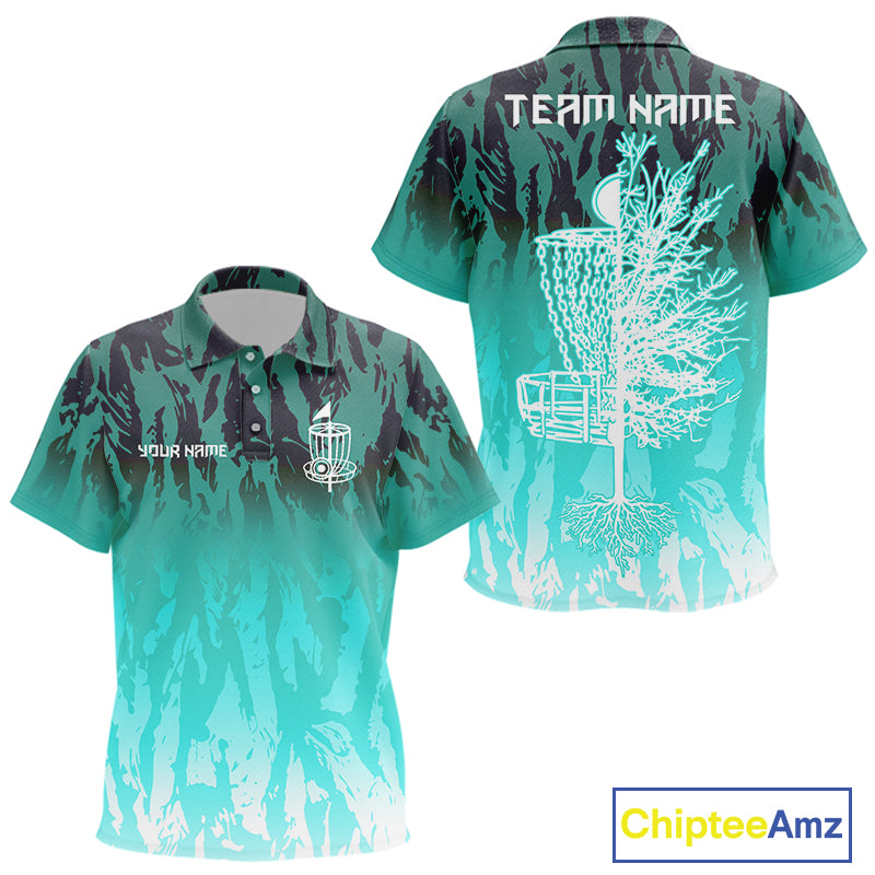 Disc golf basket Cyan Blue camo Kid disc golf polo shirt custom disc golf jerseys team shirts for Kid NQS10348