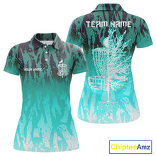 Load image into Gallery viewer, Disc golf basket Cyan Blue camo Women disc golf polo shirt custom disc golf jerseys ladies team shirt NQS10348