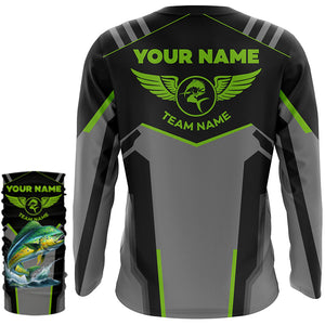 Personalized Black Mahi mahi Fishing jerseys, Team Dorado Fishing Long Sleeve tournament shirts| Green NQS6270