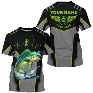 Personalized Black Mahi mahi Fishing jerseys, Team Dorado Fishing Long Sleeve tournament shirts| Green NQS6270