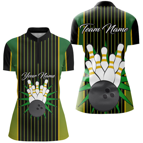 Black and Green Yellow Retro stripe Bowling Shirts For Women Custom vintage Bowling Team Bowler Jersey NQS8590