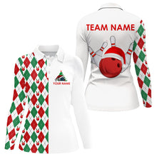 Load image into Gallery viewer, Christmas Bowling Polo, 1/4 Zip Shirt For Women custom red, white, green argyle pattern Bowling Jersey NQS9060