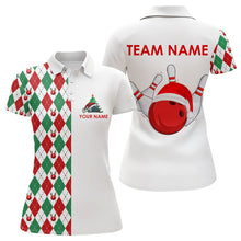 Load image into Gallery viewer, Christmas Bowling Polo, 1/4 Zip Shirt For Women custom red, white, green argyle pattern Bowling Jersey NQS9060