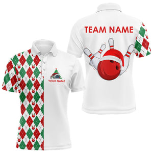 Christmas Bowling Polo, 1/4 Zip Shirts For Men custom red, white, green argyle pattern Bowling Jersey NQS9060