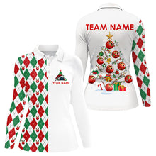 Load image into Gallery viewer, Christmas Tree Bowling Shirts For Women custom red, white, green argyle pattern Bowling Team Jerseys NQS9061