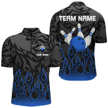 Load image into Gallery viewer, Blue Flame Fire Mens bowling shirts black camo Bowling Jerseys Personalized Bowling Team Shirts NQS9063