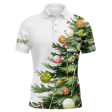 Load image into Gallery viewer, White Mens golf polo shirts custom Christmas tree golf shirt for mens, Christmas golf gifts NQS9070