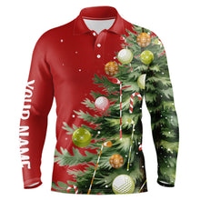 Load image into Gallery viewer, Red Mens golf polo shirts custom Christmas tree golf shirt for mens, Christmas golf gifts NQS9072