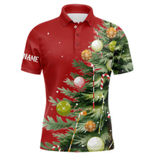 Load image into Gallery viewer, Red Mens golf polo shirts custom Christmas tree golf shirt for mens, Christmas golf gifts NQS9072