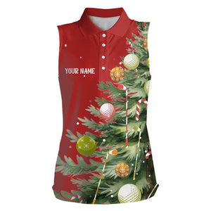 Red Women sleeveless polo shirts custom Christmas tree golf shirt for ladies, Christmas golf gifts NQS9072