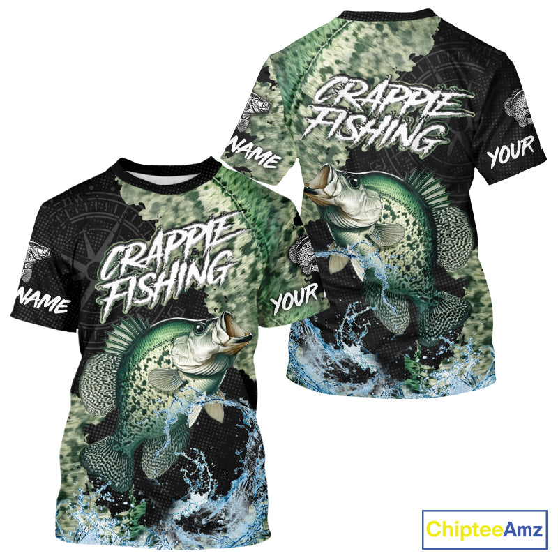 Personalized Crappie Fishing green scales compass fishing shirts Custom tournament fishing jerseys NQS11154