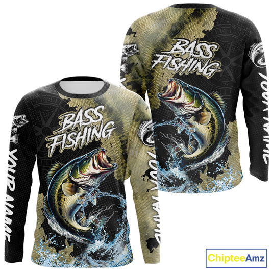 Personalized Largemouth Bass Fishing scales compass fishing shirts Custom tournament fishing jerseys NQS11155