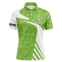 Load image into Gallery viewer, White and Green Golf pattern Mens golf polo shirts custom golf attire for men NQS9305