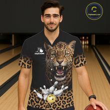 Load image into Gallery viewer, Custom Leopard Hawaiian Bowling Jerseys, Personalized Leopard Bowling Team Button-up shirts NQS11570