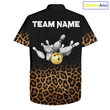 Load image into Gallery viewer, Custom Leopard Hawaiian Bowling Jerseys, Personalized Leopard Bowling Team Button-up shirts NQS11570