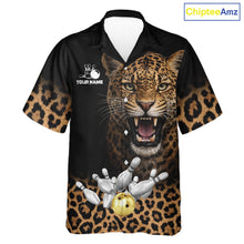 Load image into Gallery viewer, Custom Leopard Hawaiian Bowling Jerseys, Personalized Leopard Bowling Team Button-up shirts NQS11570