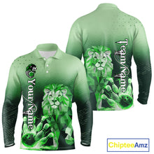 Load image into Gallery viewer, Green Lightning Lion Bowling Polo, Quarter Zip Shirts for Men Custom Lion Bowling Team jerseys NQS11568