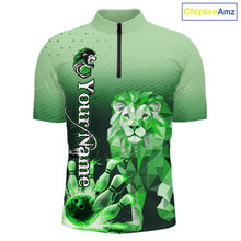 Load image into Gallery viewer, Green Lightning Lion Bowling Polo, Quarter Zip Shirts for Men Custom Lion Bowling Team jerseys NQS11568