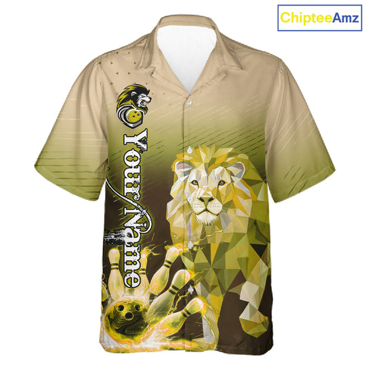Yellow Lightning Lion Bowling Hawaiian Shirt Custom Lion Bowling Team jerseys NQS11569