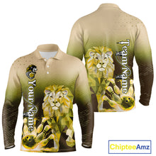 Load image into Gallery viewer, Yellow Lightning Lion Bowling Polo, Quarter Zip Shirts for Men Custom Lion Bowling Team jerseys NQS11569
