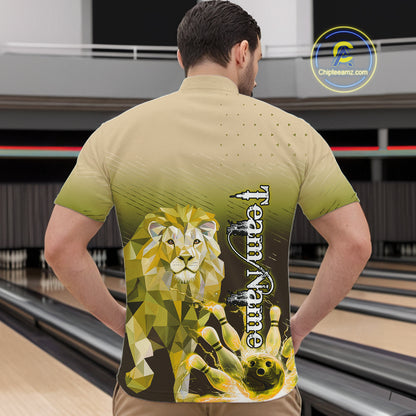 Yellow Lightning Lion Bowling Polo, Quarter Zip Shirts for Men Custom Lion Bowling Team jerseys NQS11569
