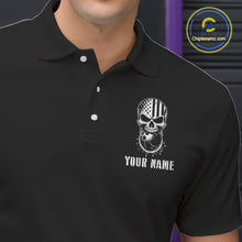 Load image into Gallery viewer, Black and Blue American Flag Skull Bowling Shirts for Men Custom Patriotic Bowling Team jerseys NQS11699