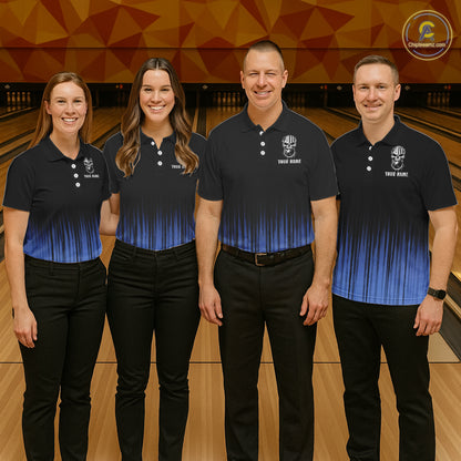 Black and Blue American Flag Skull Bowling Shirts for Men Custom Patriotic Bowling Team jerseys NQS11699