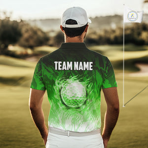 Funny Flamingo Green camo flame golf ball Mens Golf Polo Shirts Custom Flamingo Golf attire for men NQS9799