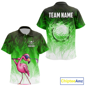 Funny Flamingo Green camo flame golf ball Kid Golf Polo Shirt Custom Golf tops for kid NQS9799
