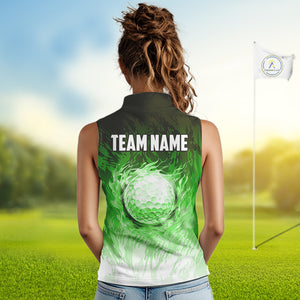 Funny Flamingo Green camo flame golf ball Women Golf Sleeveless Polo Shirt Custom Ladies Golf tops NQS9799