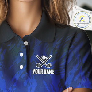 Funny Flamingo Blue camo flame golf ball Women Golf Polo Shirt Custom Flamingo Golf attire for ladies NQS9800